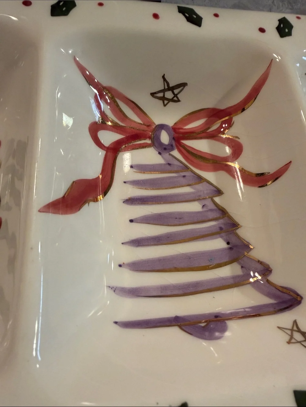Hand-Painted Holiday Serving Tray - Festive Tree & Wreath Design